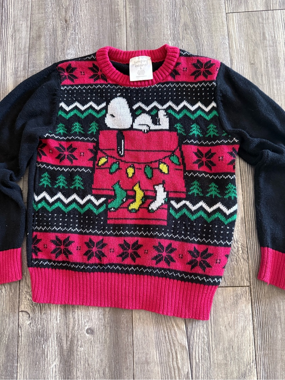 jumping beans  kids Black & Red Snoopy Holiday Crewneck Sweater